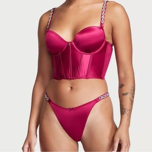 Victoria's Secret Valentines  32C Satin Bejeweled Push-up Corset top Red/Maroon